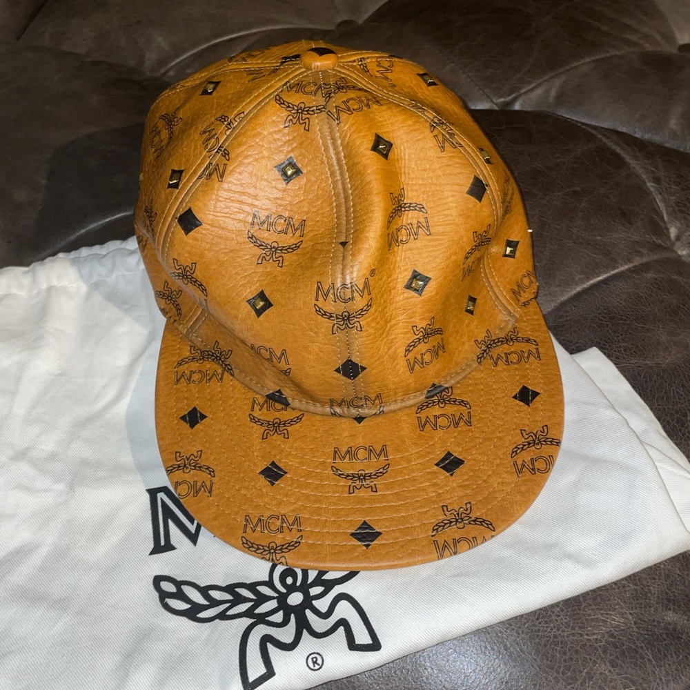 Rare MCM Cognac Visetos Stud Hat Cap Authentic